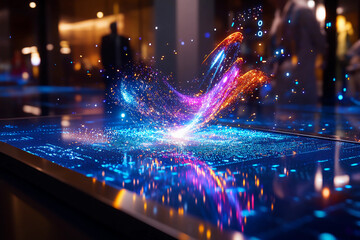 Holographic maps dynamically forming from binary code with stunning augmented reality navigation visuals and futuristic digital interfaces