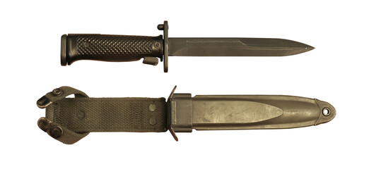 military bayonet and scabbard isolated on transparent background