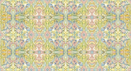 Ornate Floral Pattern with Pastel Hues and Symmetrical Design