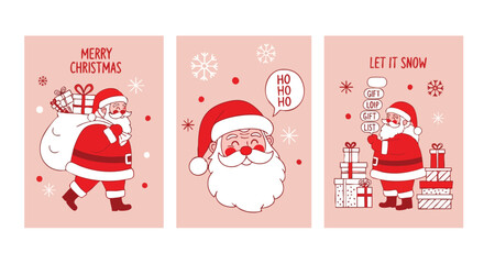 Delightful Santa Claus illustrations spreading holiday cheer with gifts, snowflakes, and festive greetings for joyful Christmas promotions