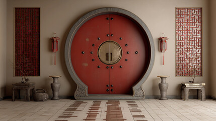 Chinese theme beige and red room