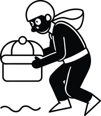 diver discovering treasure chest line art illustration