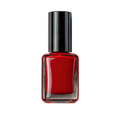 Red nail polish bottle, glossy, rectangular, black cap