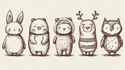 Hand draw cutie animal set