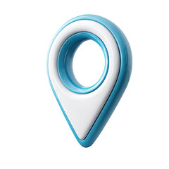 3D stylized location pin, light blue and white