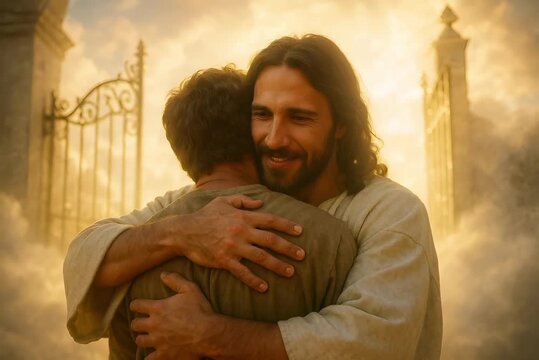 Embraced by Jesus at the Gates of Heaven: A Symbol of Love, Acceptance, and Eternal Life