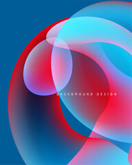 Abstract vibrant circles overlap. Blue, red hues blend creating dynamic visual effect. Modern design element.