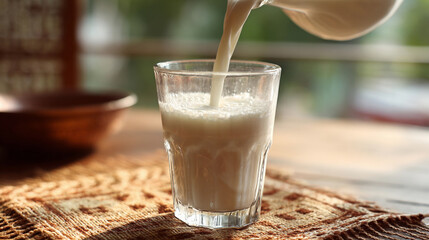 Milk pouring to the glass