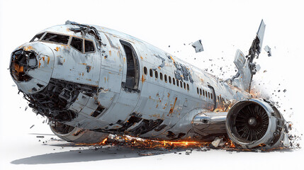 Plane crash isolated on white background