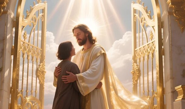 Embraced by Jesus at the Gates of Heaven: A Symbol of Love, Acceptance, and Eternal Life
