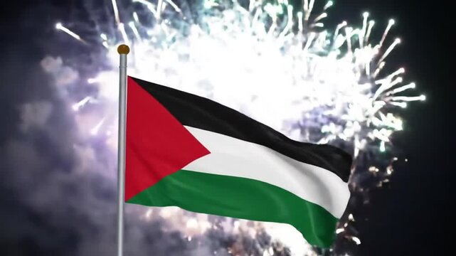 Palestinian Flag with Fireworks A Celebration of National Identity and Joyful Occasion