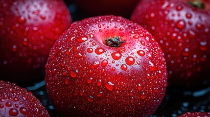 Fresh red apples with water droplets