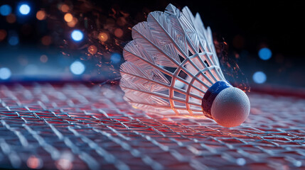 Shuttlecock badminton hitting racket with fire sparkle