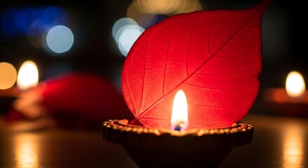 Illuminated leaf vessel radiating serene warmth in the soft light