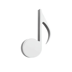 A stylized, 3D rendered, white musical note on a black background