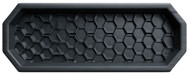 Dark gray, rectangular, textured panel with hexagonal pattern