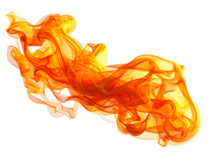 Abstract fiery orange and yellow wisps on a black background, swirling and flowing like smoke or liquid fire, with varying intensities of light and shadow
