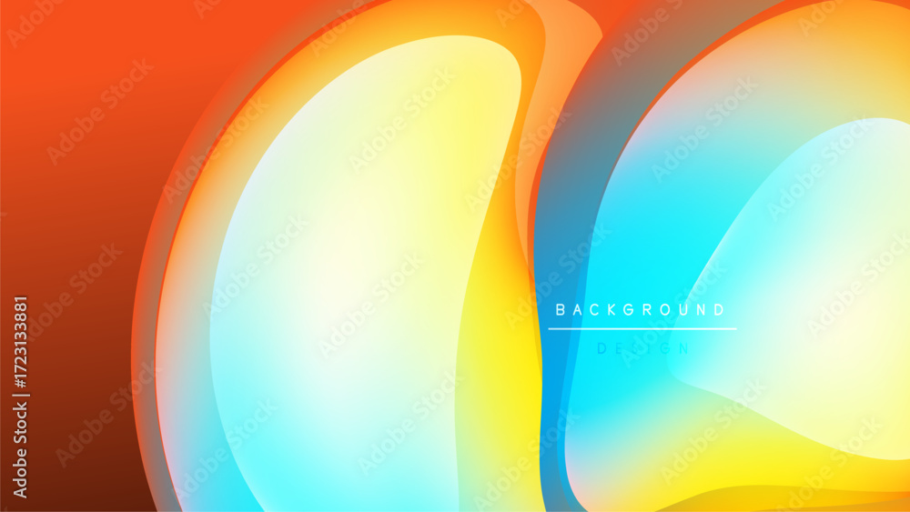 Poster abstract colorful shapes overlap, creating vibrant gradients. background is black, design feels mode