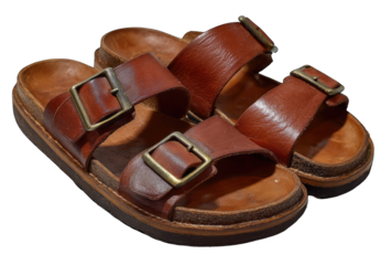 Pair of brown leather sandals with buckles