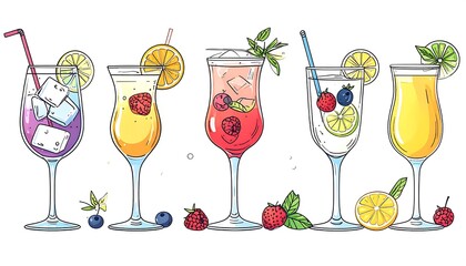 Colorful cocktails in glasses