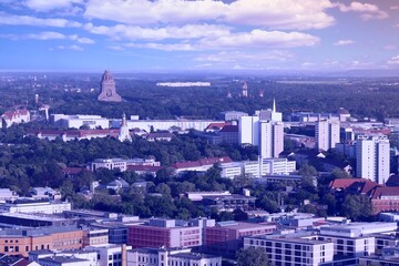 Obraz premium Leipzig cityscape. Landmarks of Germany. Retro filtered color style.