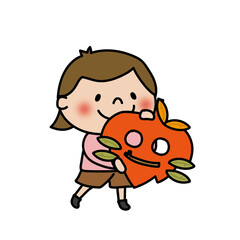 落ち葉のお面を持つ子供（女の子1）