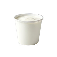 White plastic cup filled with creamy yogurt