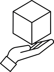 hand holding floating digital cube line art drawing