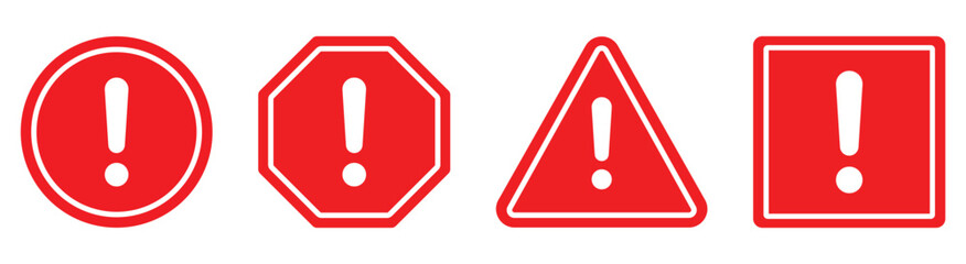 warning sign set in different shape. caution warning sign. exclamation marks warning symbol. system alert sign for app, ui, website and smartphone. scam sign. vector illustration and transparent PNG