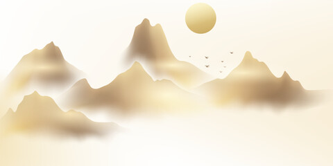 Modern design vector illustration of beautiful Chinese ink landscape painting.