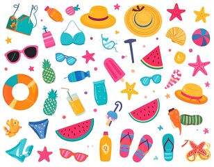Colorful summer items on a white background