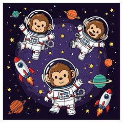 Cheerful monkey astronauts discover the cosmos Great for kids spacethemed projects