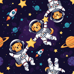 Cute astronaut dogs float in space with rockets and stars Perfect for kids designs  adventure themes