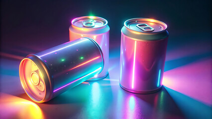Food inspired pastel soda cans glowing in void surreal design