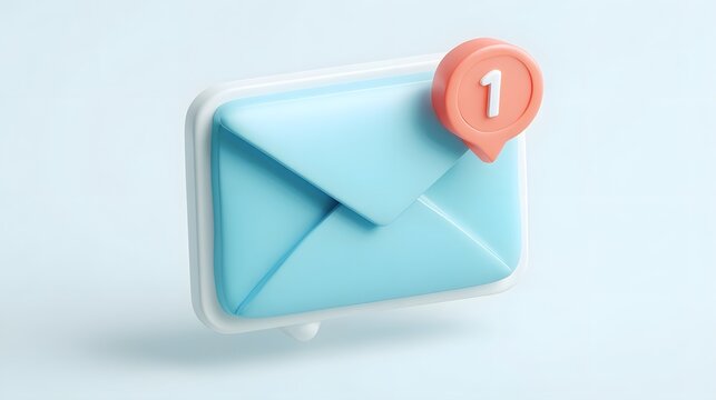 3d illustration of a blue email icon with a notification badge