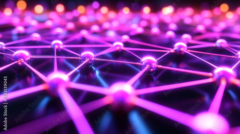 Poster interconnected network of glowing points representing digital finance and technology solutions