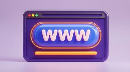 Stylized 3d browser window with www text and loading bar