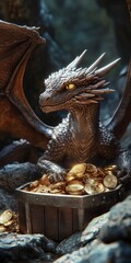 Majestic Dragon Guarding Treasure in Enchanted Cave Setting
