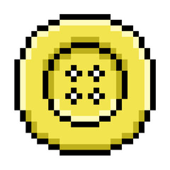 Pixel button clothes vector. Perfect for fashion, textile, and sewing themes. This modern, digital icon blends a classic symbol with a technology-inspired, pixelated style.