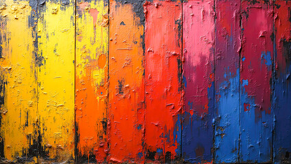 Colorful graffiti-inspired abstract wall texture, bold vector paint strokes layered on rough surface wallpaper