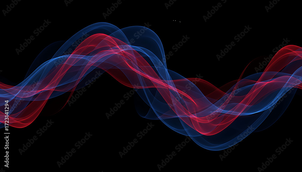 Aufkleber red digital light abstract blue wave shapes fantasy pattern and flowing curved motion with for trans