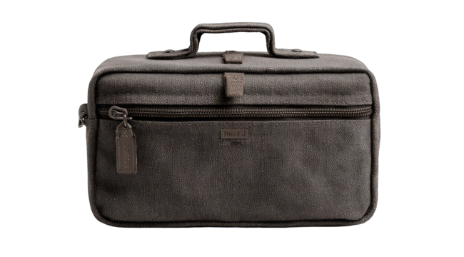 Gray fabric briefcase with leather accents