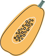 A stylized crosssection of a ripe papaya