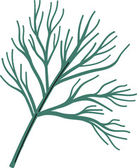 A stylized illustration of a green dill plant branch