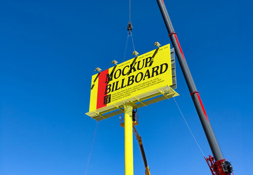 Large Construction Billboard Mockup. Realistic Outdoor Advertising Display for Campaigns