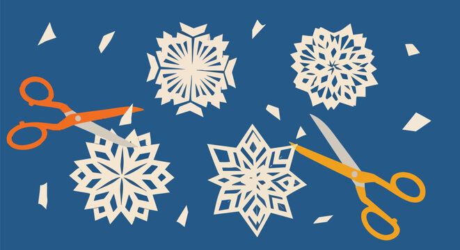 Creative winter craft activity making delicate snowflakes with scissors and paper, perfect for holiday projects and festive decorations