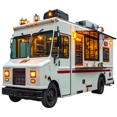  Fully equipped food truck at night with open service window, cut out on transparent background.png
