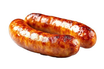 Two golden brown grilled sausages