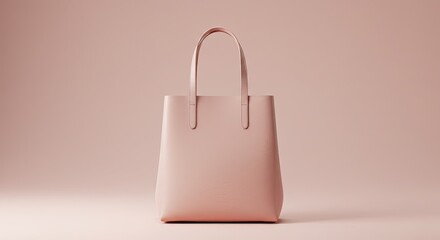 Minimalist pale pink leather tote bag with simple handles on a soft pink background
