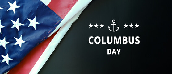 Columbus day with American flag on black background